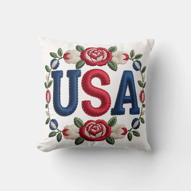 Faux Embroidery USA Kudde (Framsida)