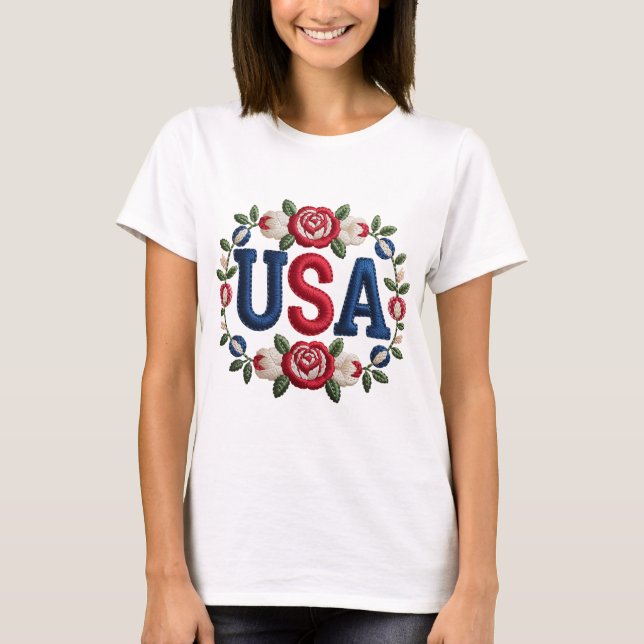 Faux Embroidery USA Tshirt T Shirt (Framsida)