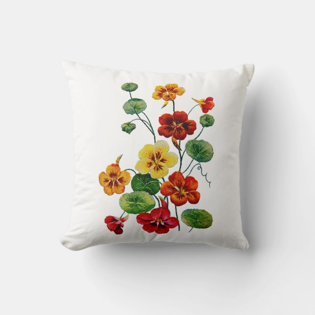 Faux Embroized Colorful Nasturtiums Pillow Kudde (Framsida)