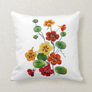 Faux Embroized Colorful Nasturtiums Pillow Kudde