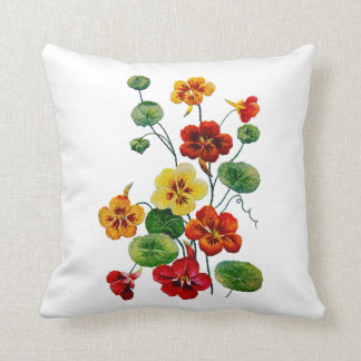 Faux Embroized Colorful Nasturtiums Pillow Kudde