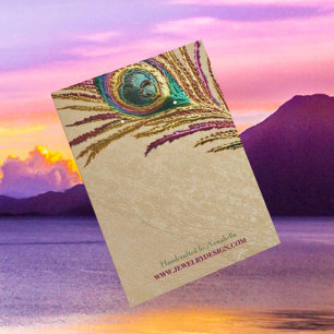 Faux Embroized Peacock Feather Earring Holder Visitkort