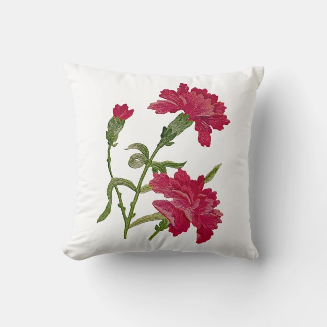 Faux Embroized Red Carnations Pillow Kudde (Framsida)
