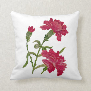 Faux Embroized Red Carnations Pillow Kudde