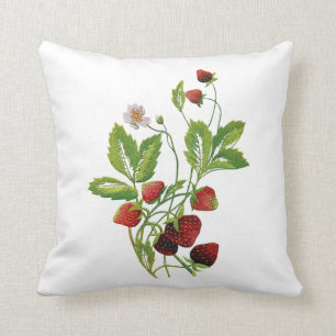 Faux Embroized Strawberry Pillow Kudde