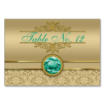 Faux Emerald Grönt Gemstone Metallic Guld Damask