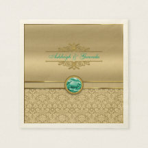 Faux Emerald Grönt Gemstone Metallic Guld Damask