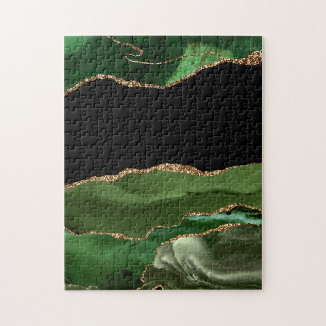 Faux Emerald Grönt Marcular Agate Contemporary Pussel (Vertikal)
