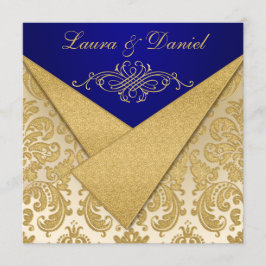 FAUX FLAPS Blue, Guld Damaskmottagning Inbjudan