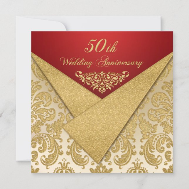 FAUX Flaps Guld Damask 50 års Jubileum Inbjudan (Framsida)
