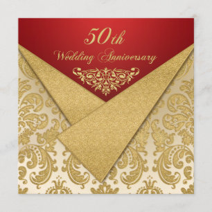 FAUX Flaps Guld Damask 50 års Jubileum Inbjudan