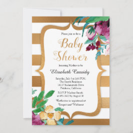 Faux Foil and Flowers Baby Shower Inbjudan