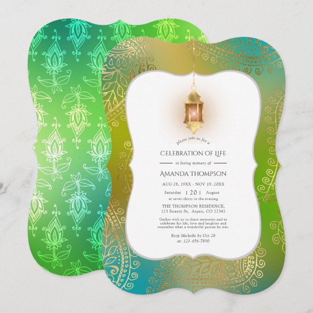 Faux Foil Arabian Bollywood Firande of Life Inbjudningar (Fram/baksida)