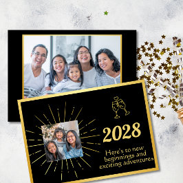 Faux Foil Black och Guld Photo Gott nytt år Julkort