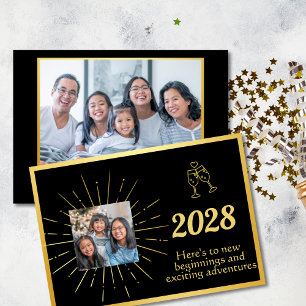 Faux Foil Black och Guld Photo Gott nytt år Julkort