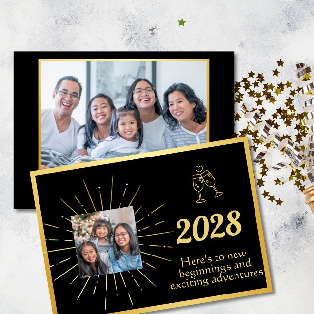 Faux Foil Black och Guld Photo Gott nytt år Julkort (Skapare uppladdad)
