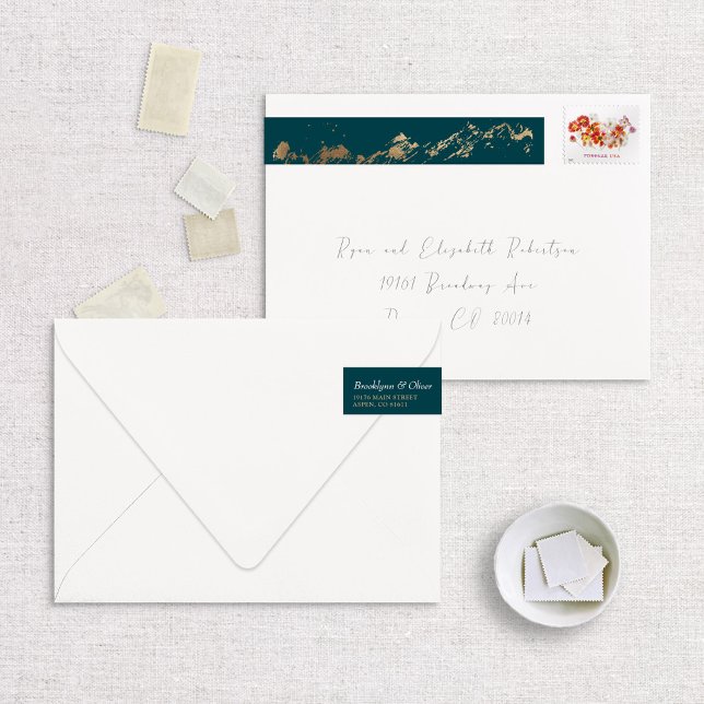 Faux Foil Guld Abstrakt Mountain på Mörk grönt Etikettband (Skapare uppladdad)