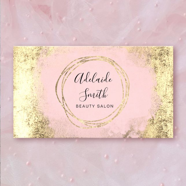 FAUX-folie, rosa, vattenfärg på FAUX guld Visitkort (Skapare uppladdad)