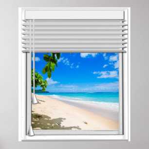 Faux-fönster för Tropical Ocean View med Blinder Poster