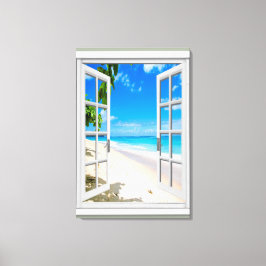 Faux-fönster i Tropical Beach Ocean View Canvastryck