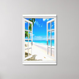 Faux-fönster i Tropical Beach Ocean View Canvastryck