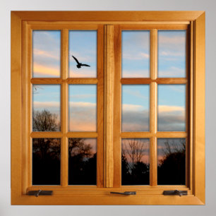 Faux-fönsterbild i fyrkant - Flytande fåglar Poster