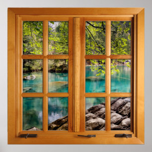 Faux-fönsterbild på kvadrat - Calming Sjö Poster