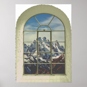 Faux-fönstervy för bergtoppar poster