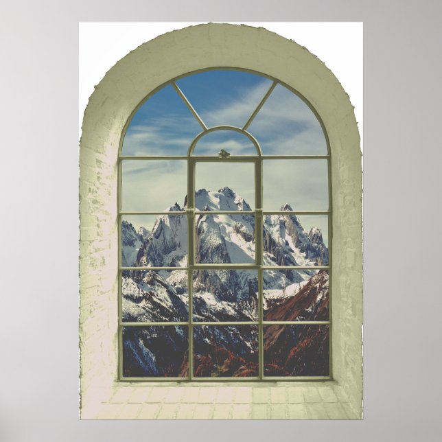 Faux-fönstervy för bergtoppar poster (Framsidan)