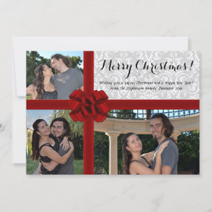 Faux Gift Box Bow, 3 Photo jul Card Julkort