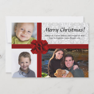 Faux Gift Box Bow, 3 Photo jul Card Julkort