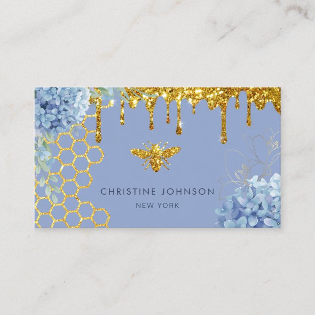 faux glitter bee and flowers Business Card Visitkort (Framsida)