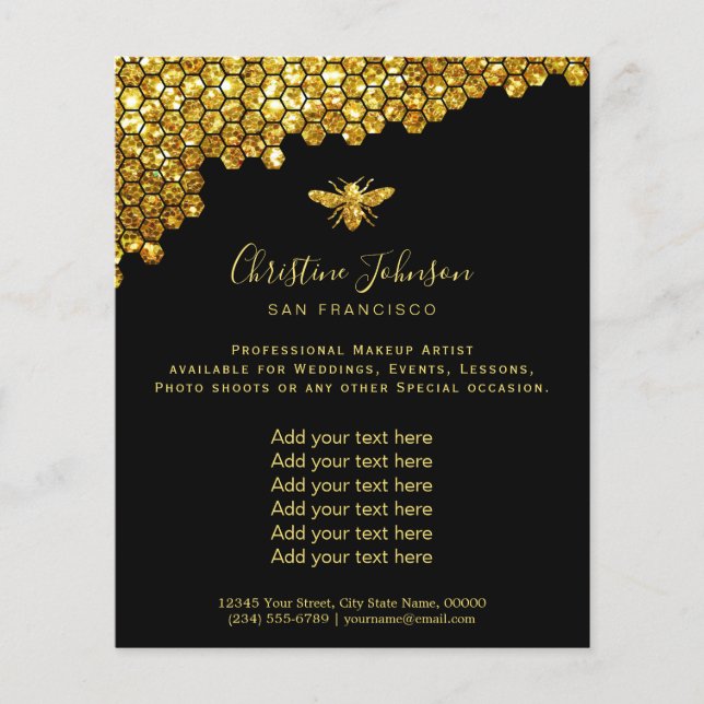Faux glitter bee honeycomb black background flygblad (Framsidan)
