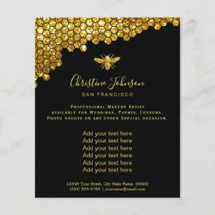 Faux glitter bee honeycomb black background flygblad