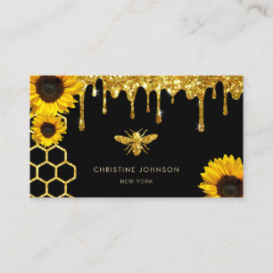 faux glitter bi och solblommor visitkort