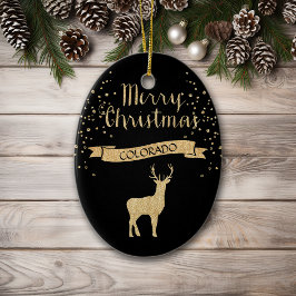 Faux Glitter Black Guld Elk Colorado Julgransprydnad Keramik