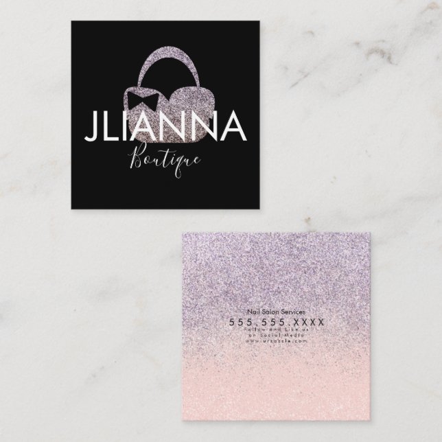 Faux Glitter Boutique Clothing Black White Fyrkantigt Visitkort (Fram/baksida)