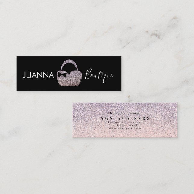 Faux Glitter Boutique Kläder Svart Vitt   Mini Visitkort (Fram/baksida)
