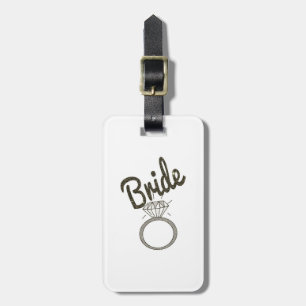 Faux Glitter ’Bride’ Typography and Diamond Ring Bagagebricka