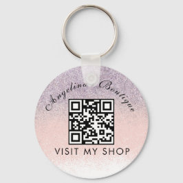 Faux Glitter Business QR-kod monogrammad Nyckelring