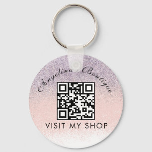 Faux Glitter Business QR-kod monogrammad Nyckelring