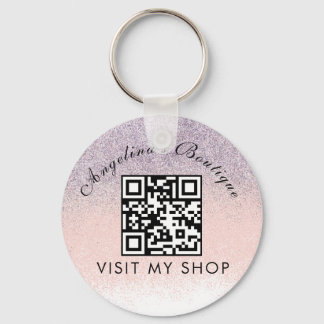 Faux Glitter Business QR-kod monogrammad Nyckelring