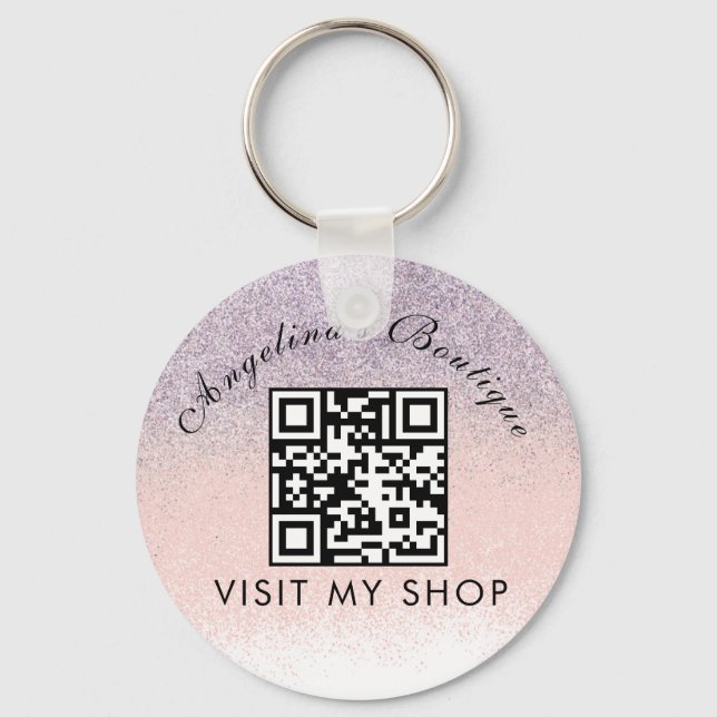 Faux Glitter Business QR-kod monogrammad Nyckelring (Framsida)