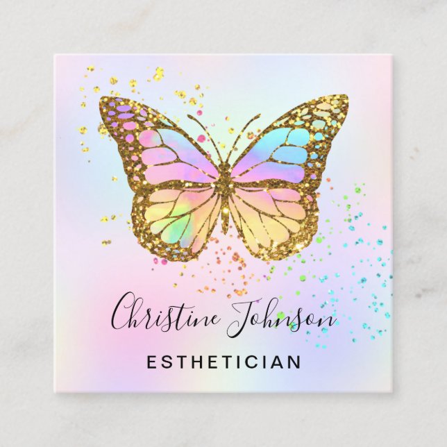 faux glitter butterfly logotyp fyrkantigt visitkort (Framsida)