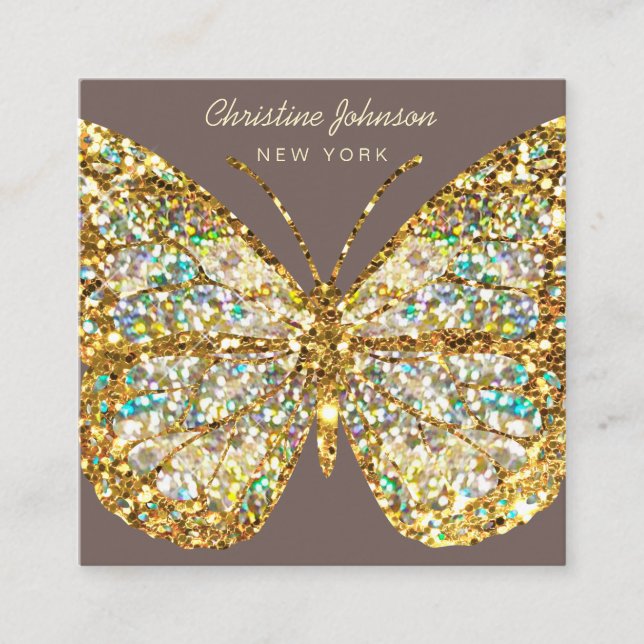 faux glitter butterfly square affärskort fyrkantigt visitkort (Framsida)
