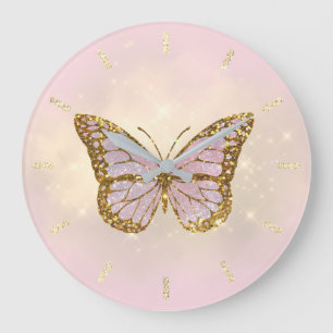 faux glitter butterfly stor klocka