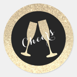 Faux Glitter Champagne Glasses Sticker Runt Klistermärke