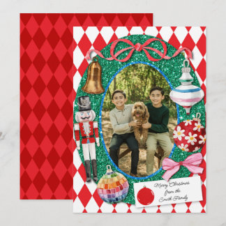 Faux Glitter Christmas Ornaments Card  Julkort