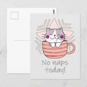 Faux Glitter, Cute Cat i Kaffe Mugg Vykort