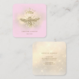 faux glitter drottbee på rosa fyrkantigt visitkort